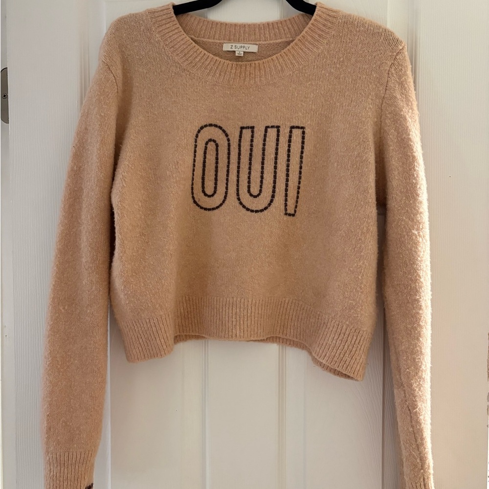 Z Supply Blush 'OUI' Crewneck Sweater